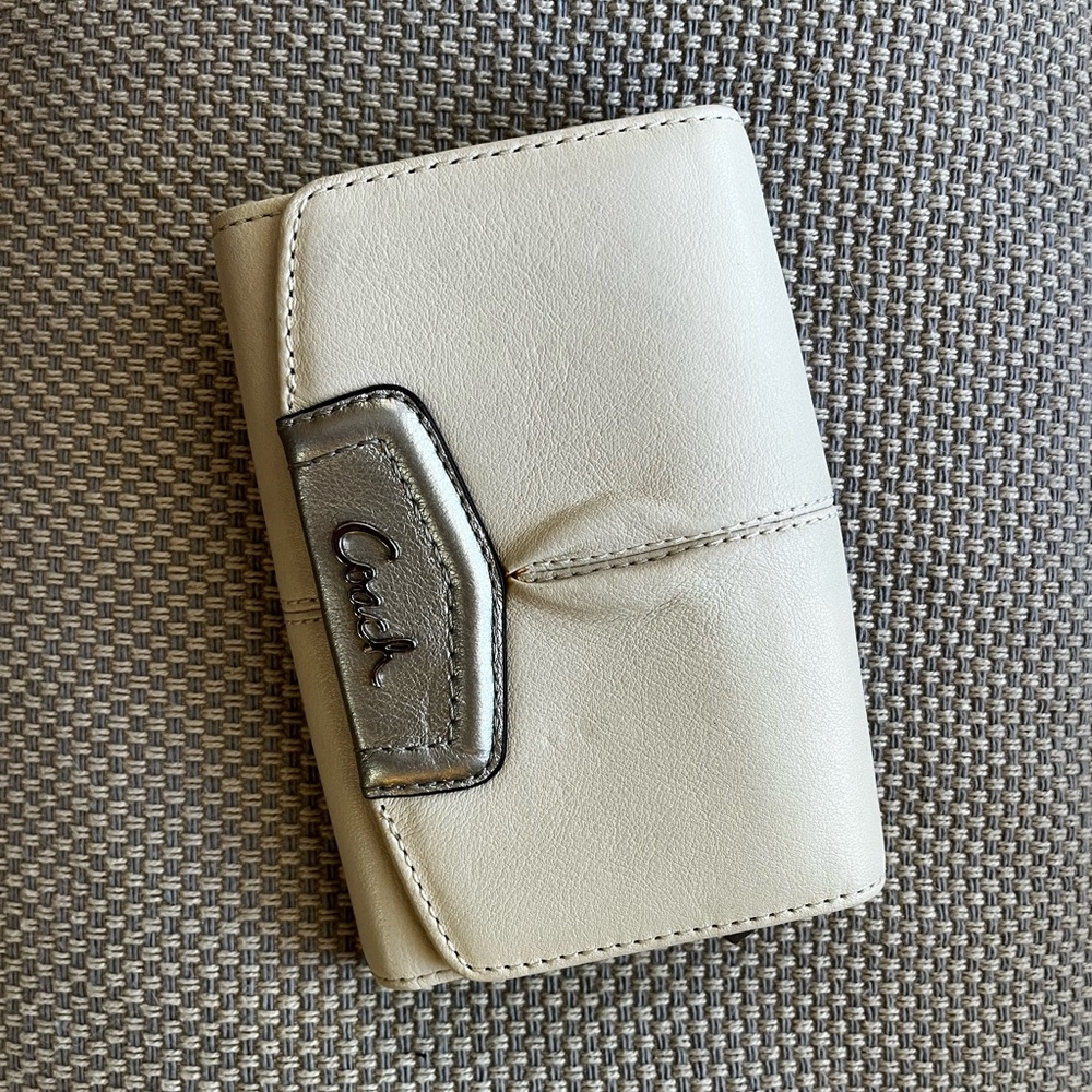 Coach Beige Leather Wallet with Silver Accent